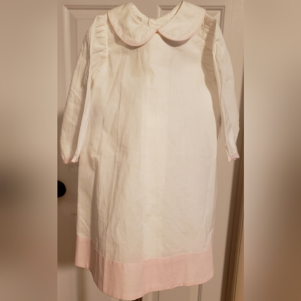 White Long Sleeve Baby Day Gown with Pink Or Light Blue Accents